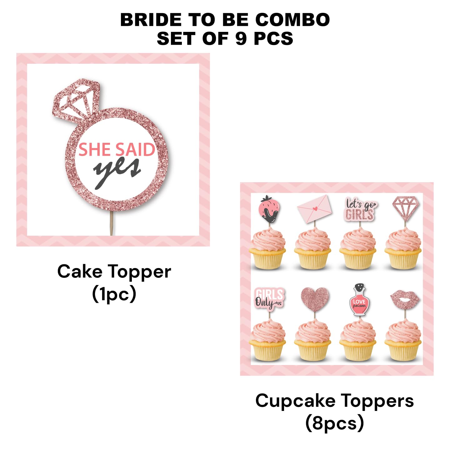Black Pink Bride To Be Cake & Cupcake Toppers