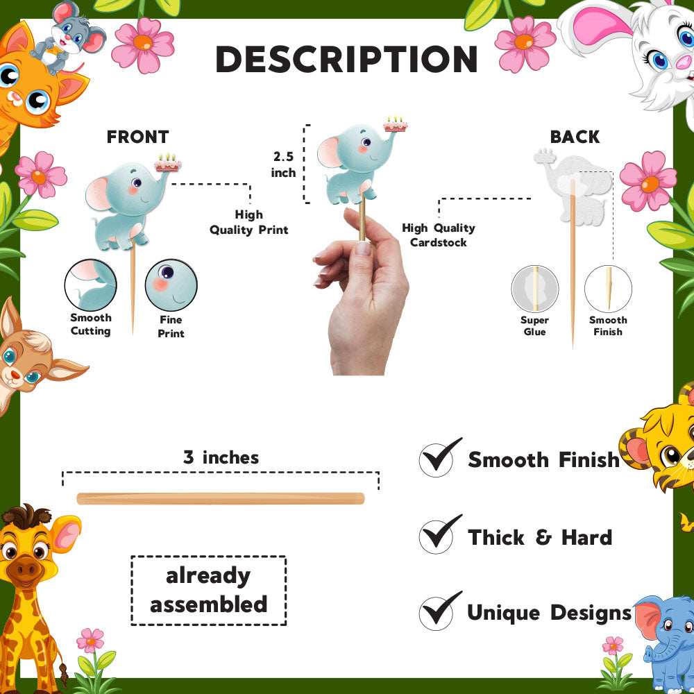 Party Animals Theme Cupcake Toppers