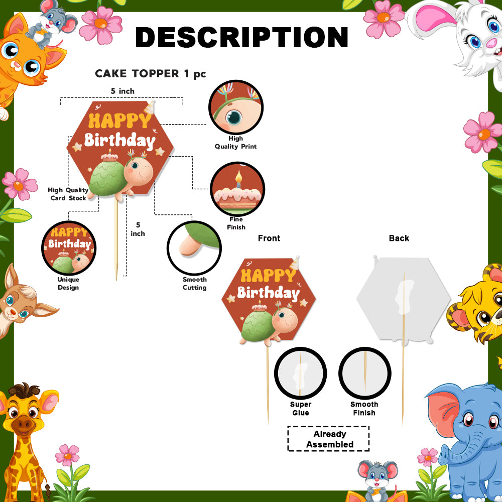 Party Animals Theme Happy Birthday Cake Topper