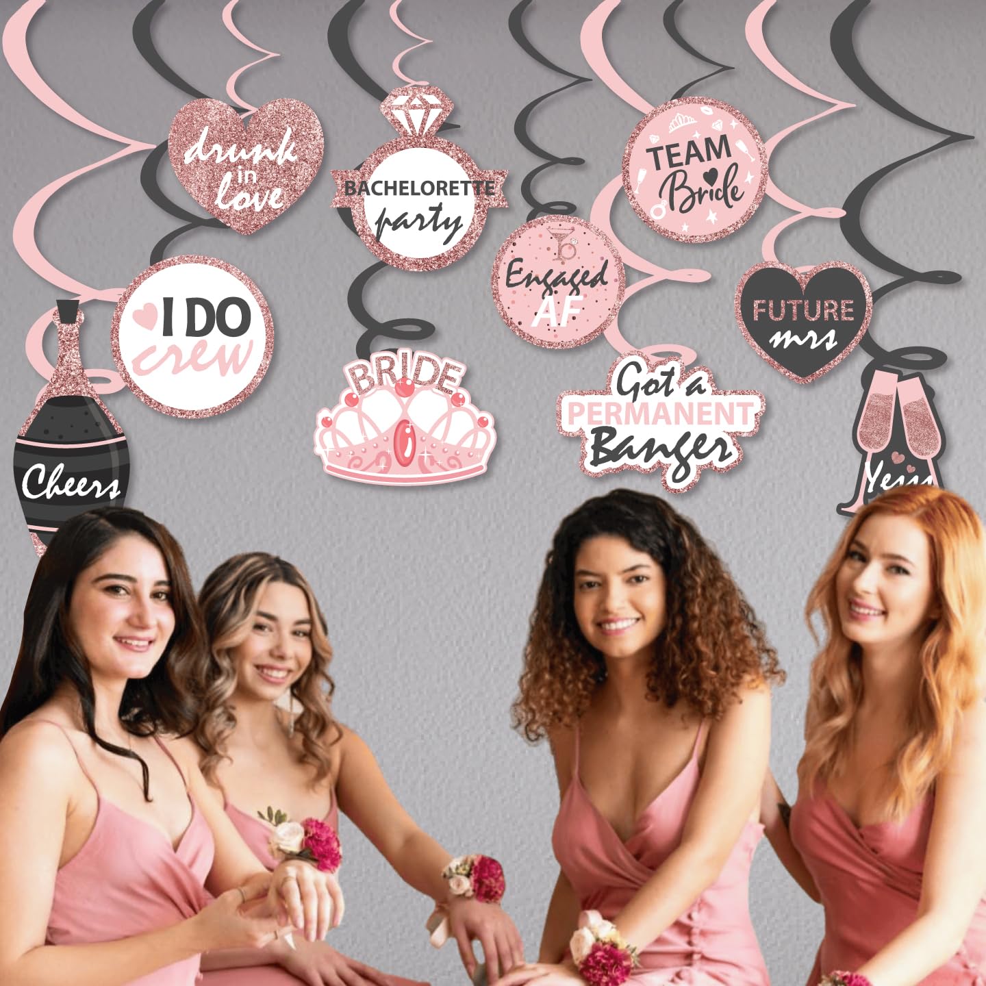 Black Pink Bride To Be Hanging Swirls