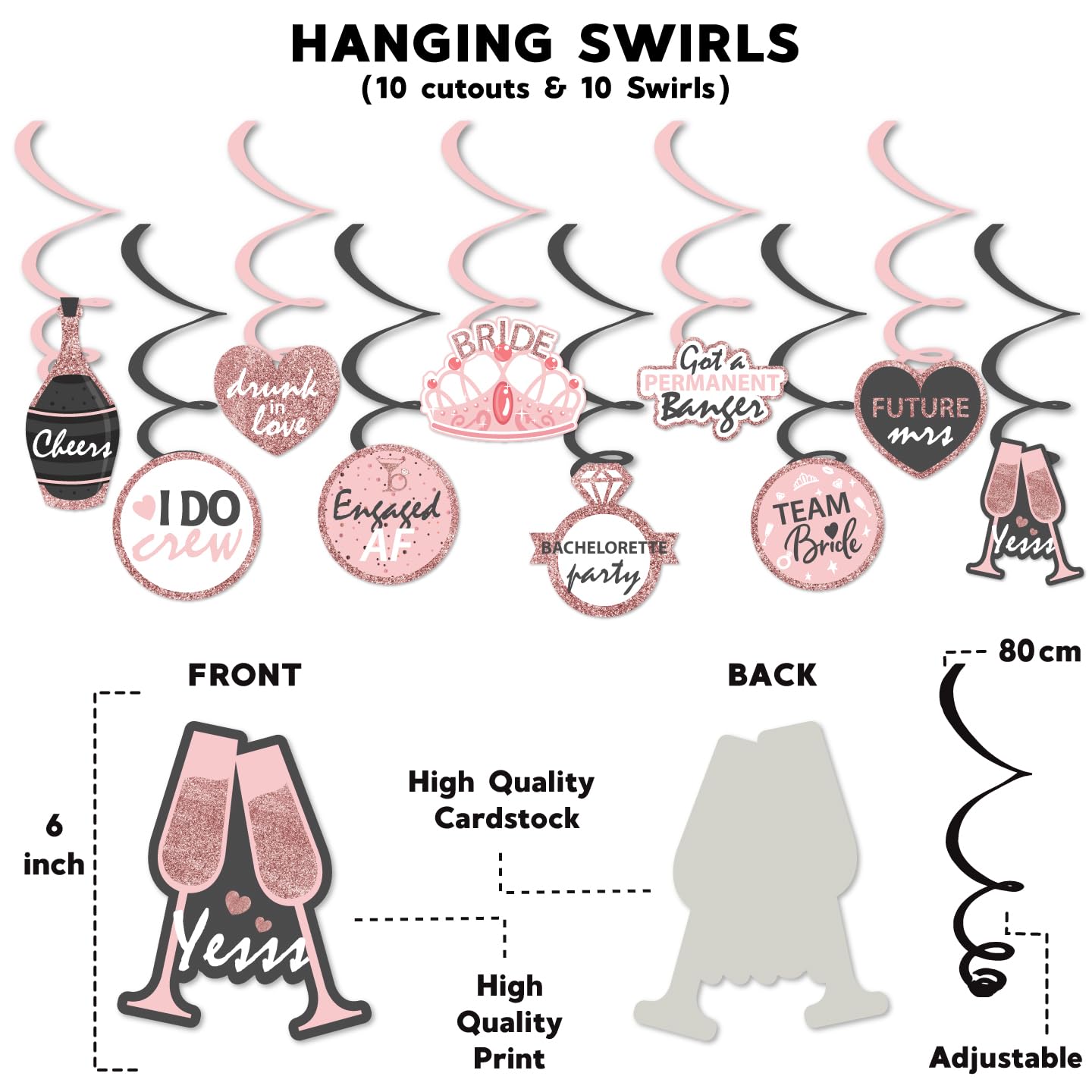 Black Pink Bride To Be Hanging Swirls