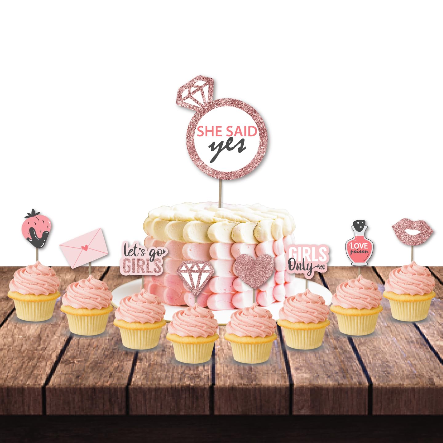 Black Pink Bride To Be Cake & Cupcake Toppers