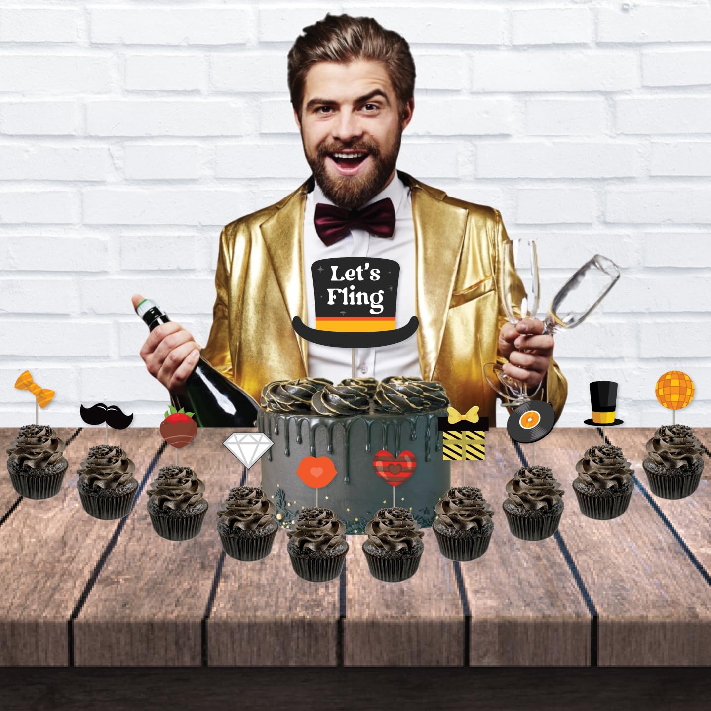 Tuxedo Theme Groom To Be Cake & Cupcake Toppers