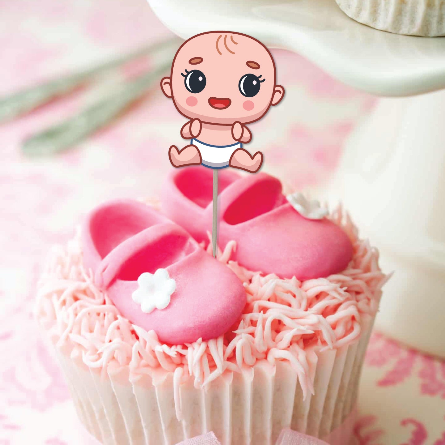 Naming Ceremony Pink Cupcake Toppers