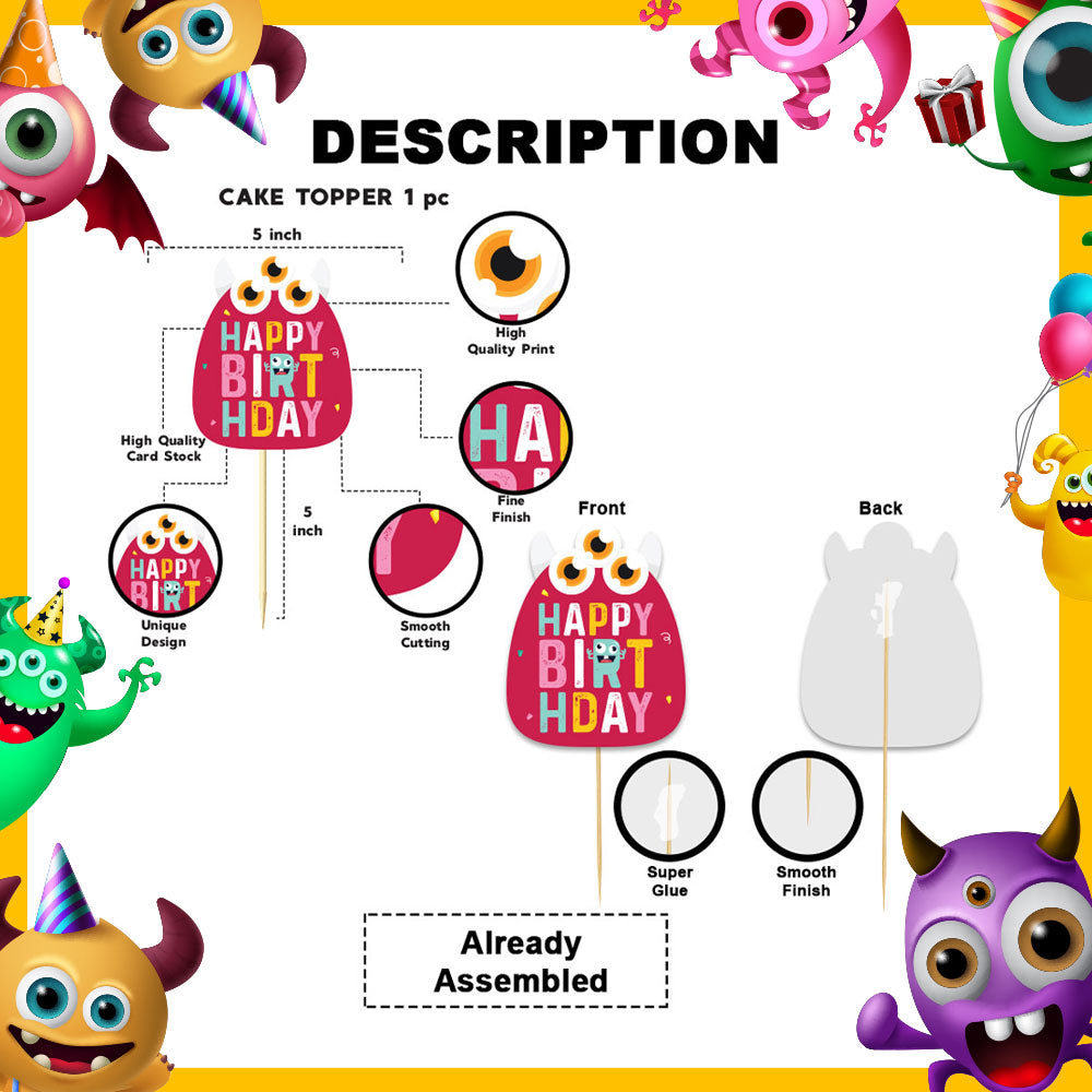 Monster Girl Theme Happy Birthday Cake Topper